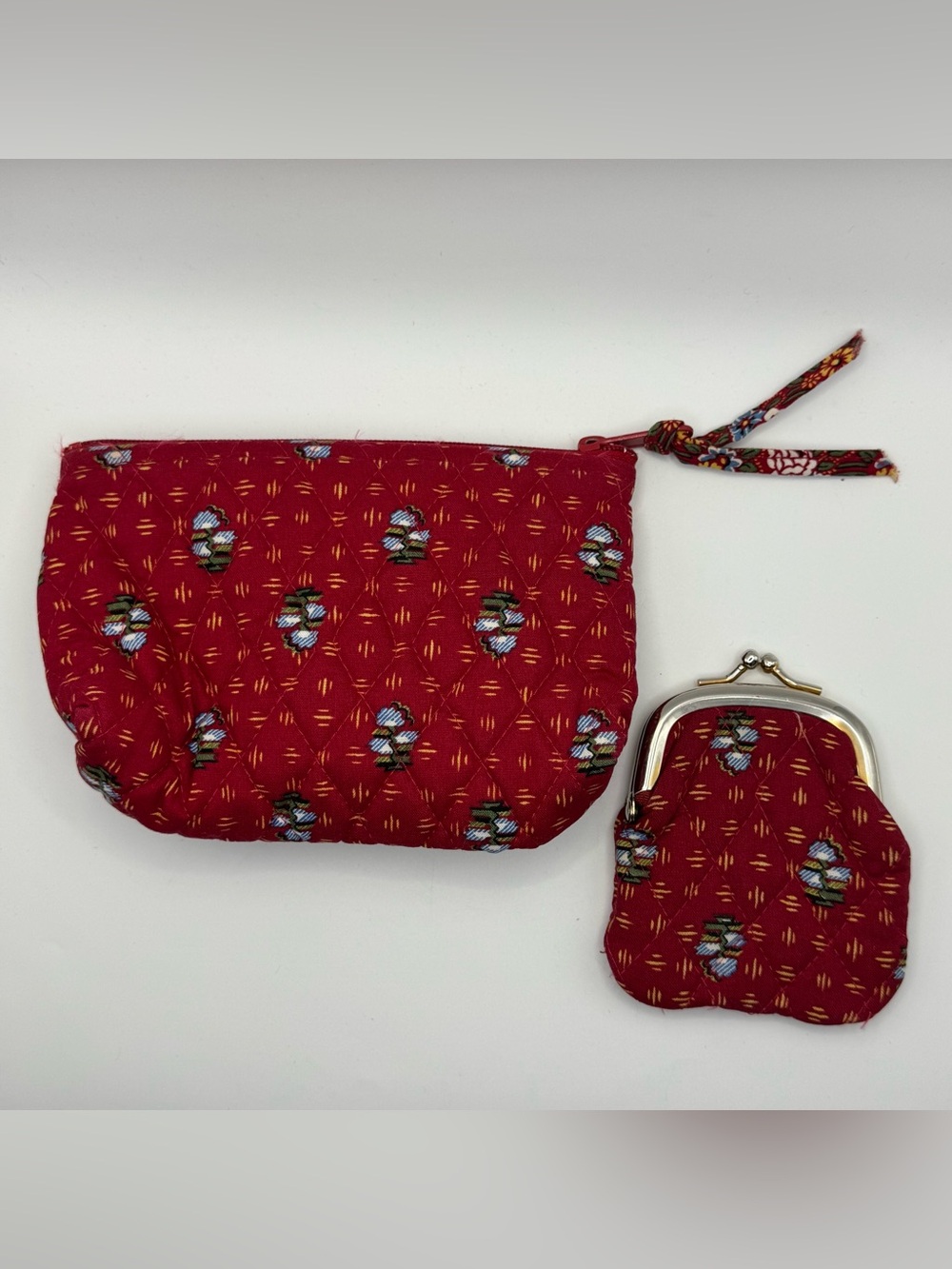 Vintage Vera Bradley Provincial Red Cosmetic Pouch & Kiss Lock Coin Purse Set